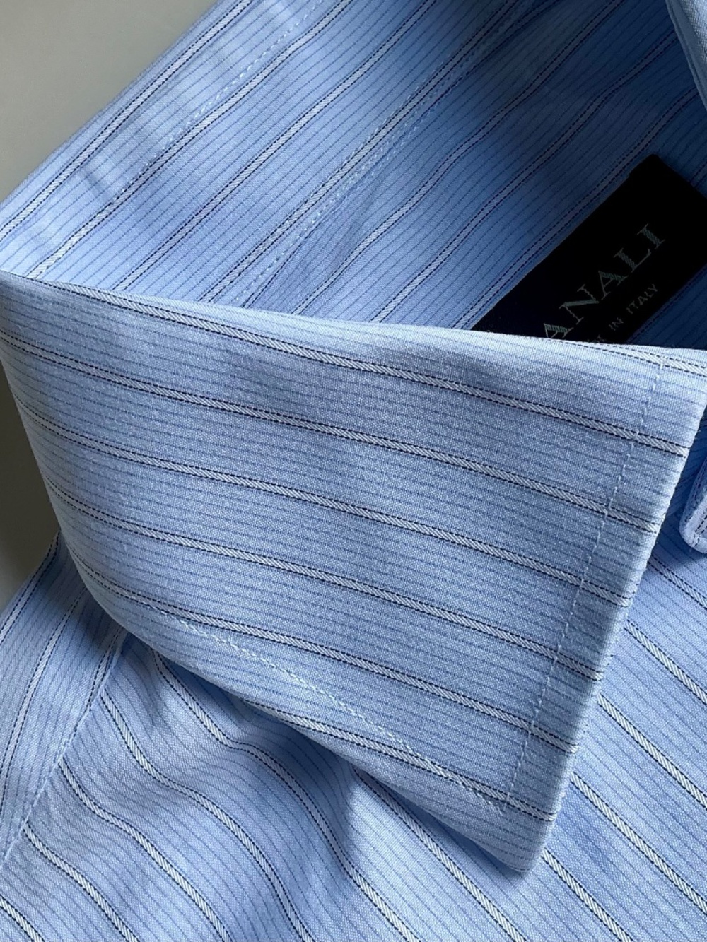 Canali light blue striped F cuffed dress cotton shirt made  in Italy 🇮🇹Sz 15.5